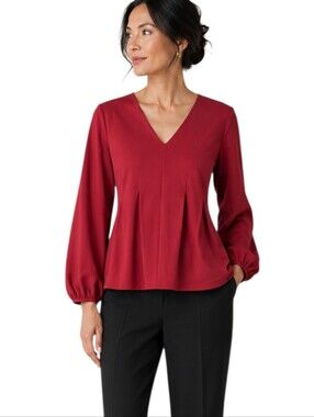 Ann Taylor Long Sleeve V Neck Pintuck Pleats Blouse Large